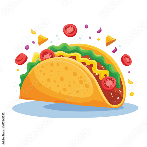 Tacos with Sauce Splash creative isometric illustration with layered dimension and depth cues.