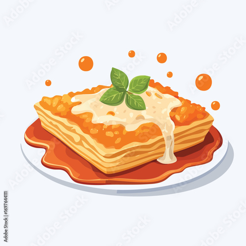 Chicken Parmesan with Sauce Splash creative isometric illustration with layered dimension and depth cues.