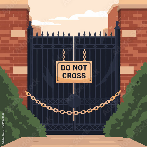 Closed Metal Gate with Do Not Cross Sign