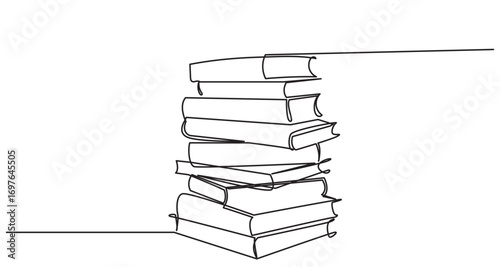 Continuous line drawing of an stack of books for knowledge.Line art open book with pages fanning out, wisdom, knowledge, education, literature, and creativity in a clean, library concept