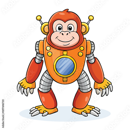 Orangutan Robot vector illustration in hand-drawn sketch style with minimalist detail