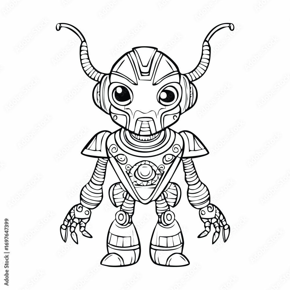 Fototapeta premium Aye-aye Robot vector illustration in hand-drawn sketch style with minimalist detail