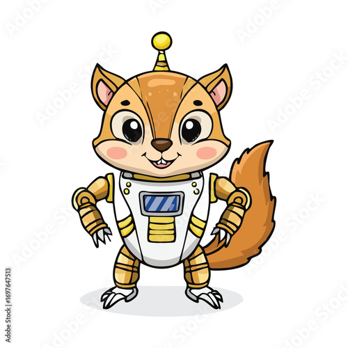 Chipmunk Robot vector illustration in hand-drawn sketch style with minimalist detail