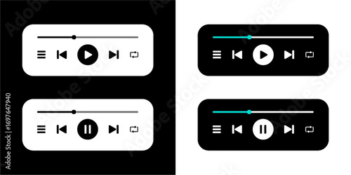 Minimalist Music Player UI Set,Dark and Light Mode