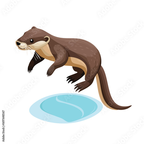 Otter jump isometric vector illustration with clean geometry and modern design