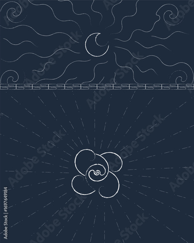 Fresh boho minimal geometric poster in aqua blue