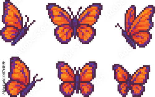 butterfly pixel art, eps 10 illustration