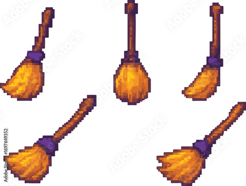magic brooms pixel art, eps 10 illustration