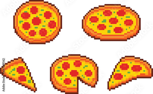 pizza pixel art, eps 10 illustration