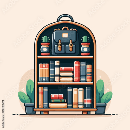 flat illustration of bookshelf