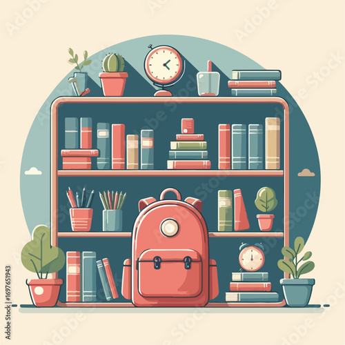 flat illustration of bookshelf