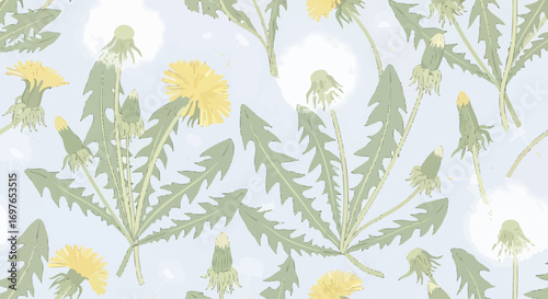 Gentle Dandelions Pattern In Pastel Shades Of Yellow And Green