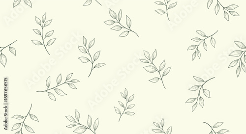 Delicate sprigs of olive branches scattered across a light cream background abstract nature pattern