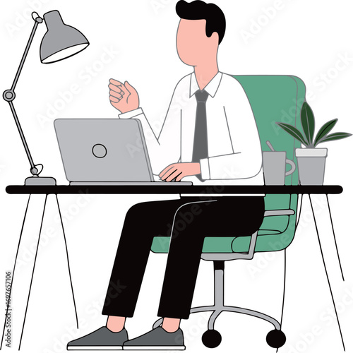Man Working at Desk with Laptop