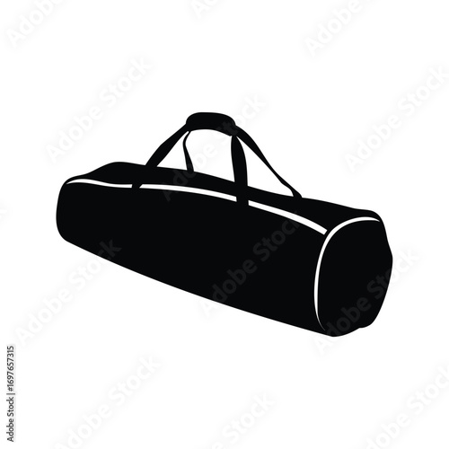 Silhouette of a black duffel bag on a clean white background, badminton bag silhouette vector illustration