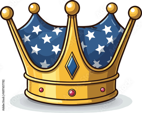 Cartoon-style illustration of a gold crown with blue and white star pattern on a white background.