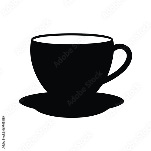 Simple Silhouette of a Coffee or Tea Cup and Saucer Illustration, coffee cup silhouette vector illustration