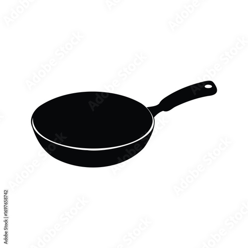 A minimalist black and white image of a simple cooking pan, frying pan silhouette vector illustration