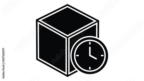 Black box with clock for delivery time concept