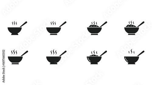 Collection of soup bowl icons for food concept