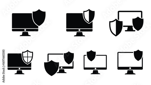 Computer security icons showing protection shield