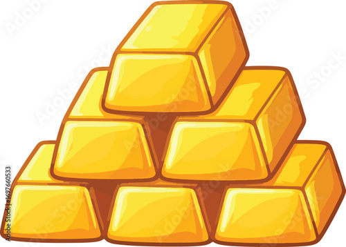 A stack of golden bars on a white background, depicted in a cartoonish flat illustration style with vibrant yellow and orange hues.
