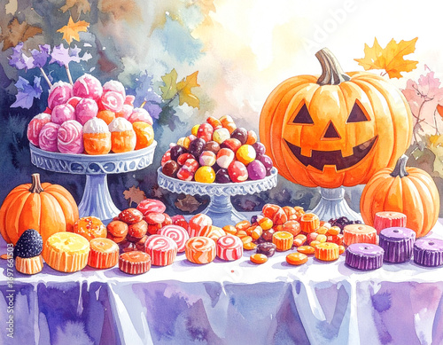 halloween candy corn and pumpkin