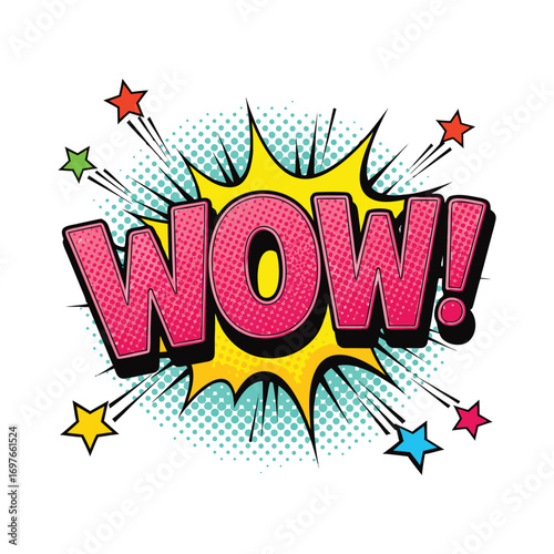 wow in a comic book style with stars on transparent background
