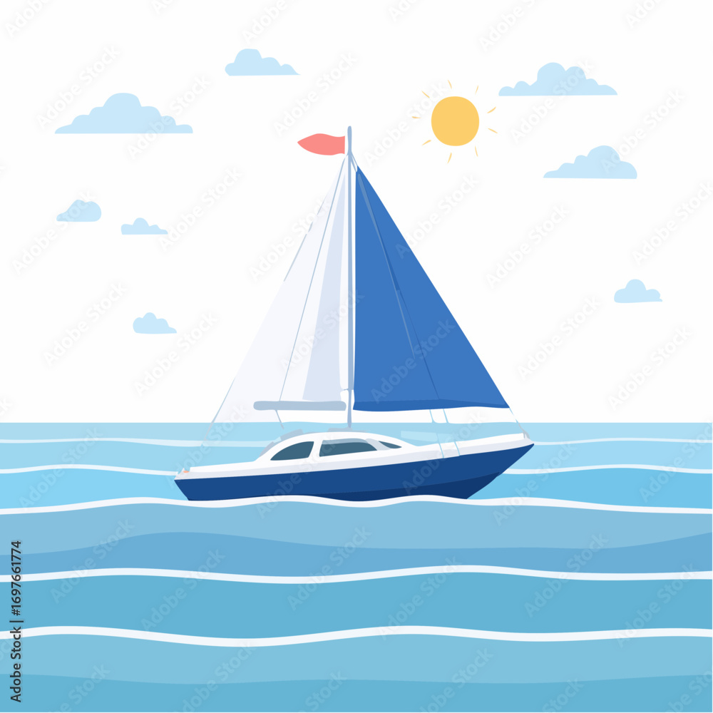 Fototapeta premium A freelancer's independence- a single sailboat navigating a large, open ocean of opportunity 
