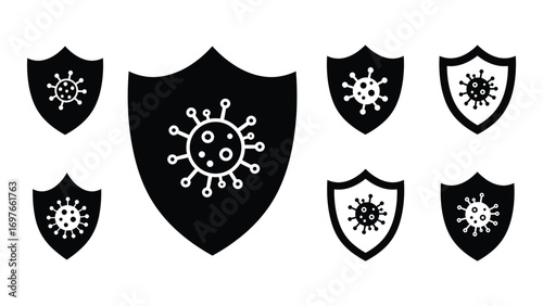 Virus protection shield icon set for web