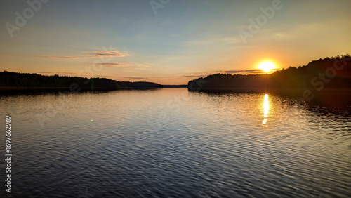 Fototapeta Naklejka Na Ścianę i Meble -  Sunset at Jezioro Gim Lake Gim Gimmensee