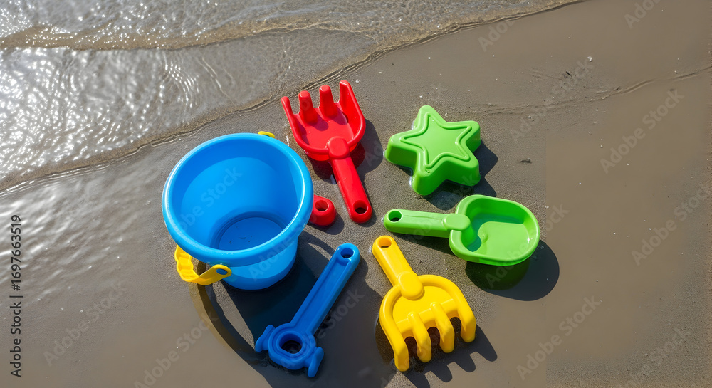 Naklejka premium beach toys on sand