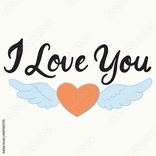 Heart with angel wings. I love you writting.