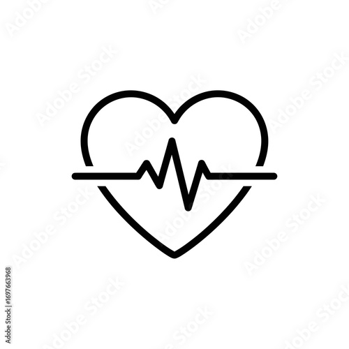 Heartbeat cardiogram line art silhouette isolated on white background