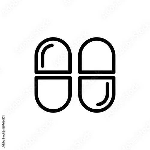 Four capsule pills arranged in a grid silhouette isolated on white background