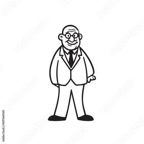 Old person in formal suit black and white vector illustration portrait elegant classic digital artwork