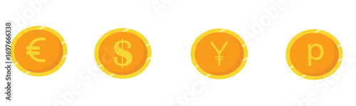 different coins money on a white background, isolate, illustration,
