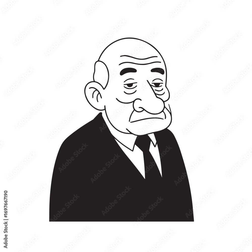 Old person in formal suit black and white vector illustration portrait elegant classic digital artwork Old person in formal suit black and white vector illustration portrait elegant classic digital artwork