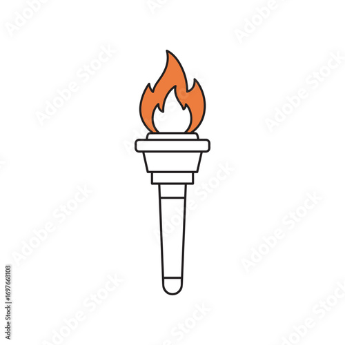 Minimalist torch icon with flame in simple outline style – stock vector flat illustration