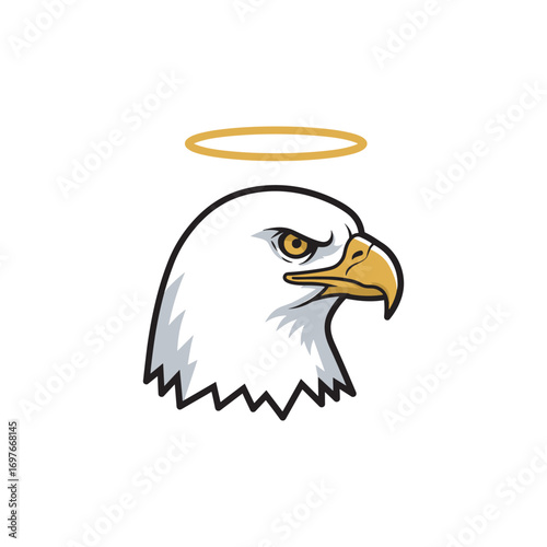 Eagle head with golden halo – stock vector flat illustration