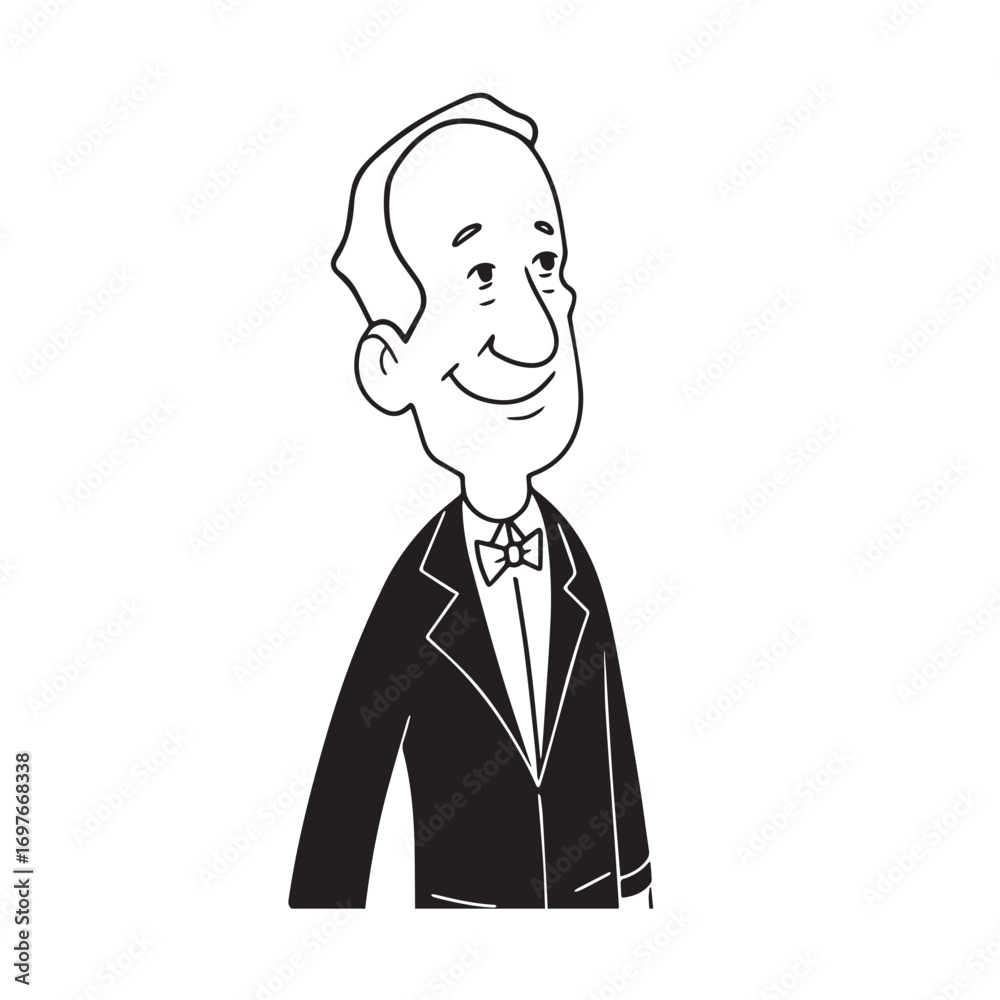 Old person in formal suit black and white vector illustration portrait elegant classic digital artwork