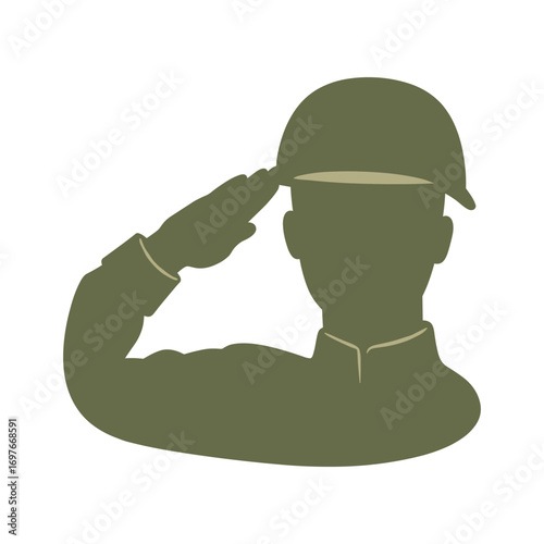 Silhouette of male soldier saluting in uniform – stock vector flat illustration
