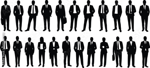 Silhouettes of diverse business people standing confidently, professional team, corporate group, business attire, teamwork, leadership, success, office environment