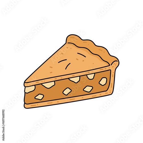 Delicious slice of homemade apple pie with golden brown crust – stock vector flat illustration