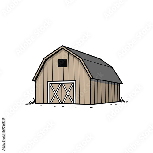 Rustic wooden barn with gabled roof – stock vector flat illustration