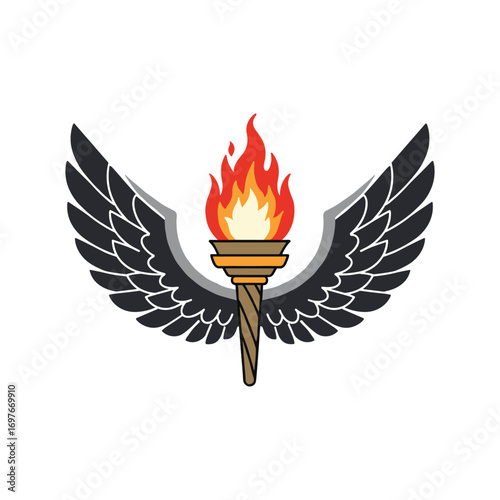 Torch with wings symbolizing freedom and enlightenment – stock vector flat illustration