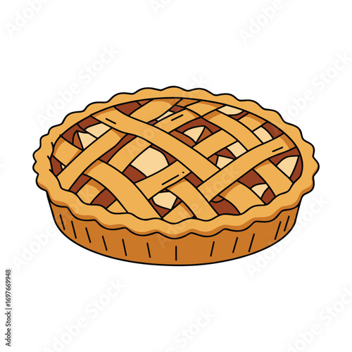 Delicious lattice apple pie with golden crispy crust – stock vector flat illustration