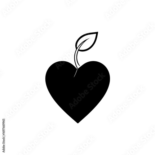 A poetic black and white icon of a leaf or sprout growing directly from a heart. This symbolic image represents the profound growth and blooming that occurs from within, especially in quiet