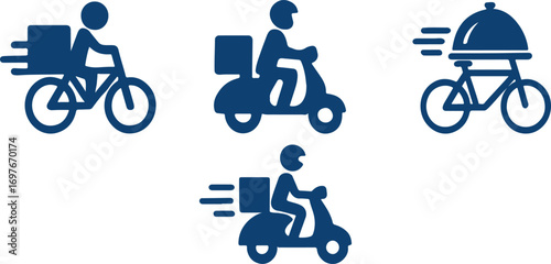 set of food delivery logo icons. silhouette vector style illustration with white background