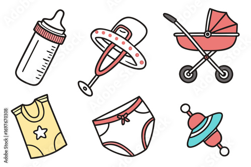 Baby accessories set, vector illustration